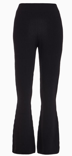 Wholegarment wool blend ribbed flare legs pants