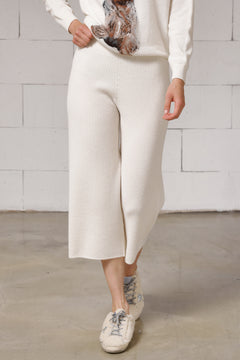 Wholgarment  wool blend ribbed  wide-leight trousers
