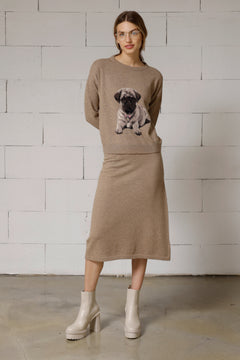 Wholegarment wool blend wide midi skirt