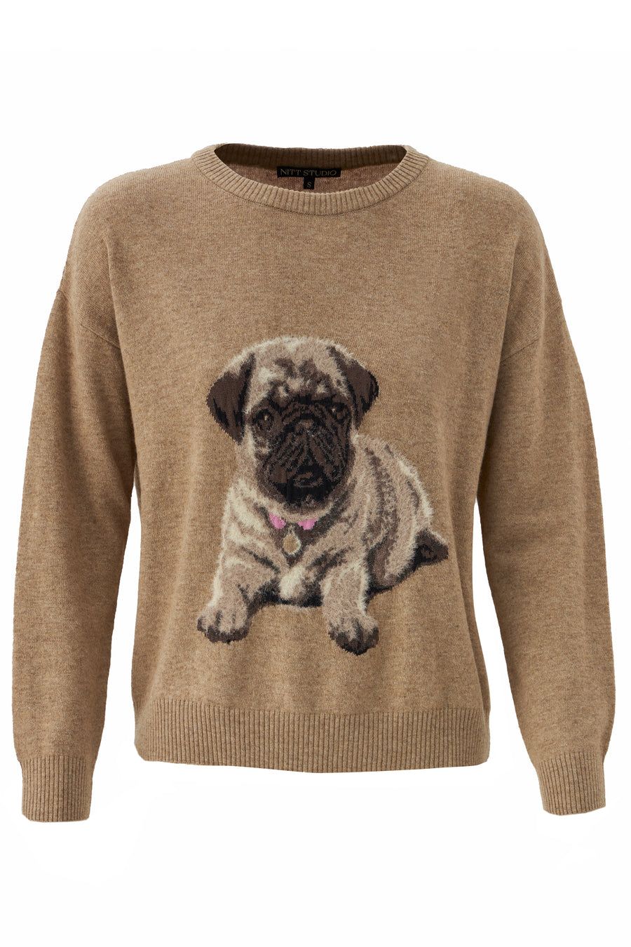 Tina Women's Intarsia Lambswool Sweater with Pug Detail