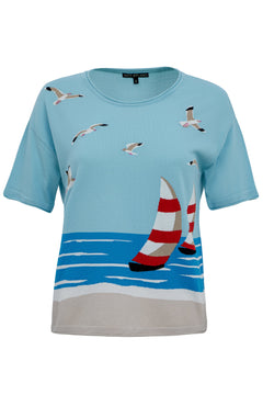Sea Gulls intarsia short sleeve sweater